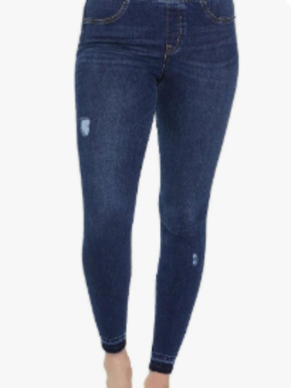 Spanx Distressed Pull-On Denim Ankle Skinny Jeans Dark Wash Size Medium